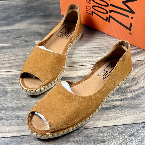 NIB Miz Mooz Cruze Suede Peep Toe D’Orsay Espadrille Flats Wheat Tan 38 7-7.5 - Picture 3 of 11